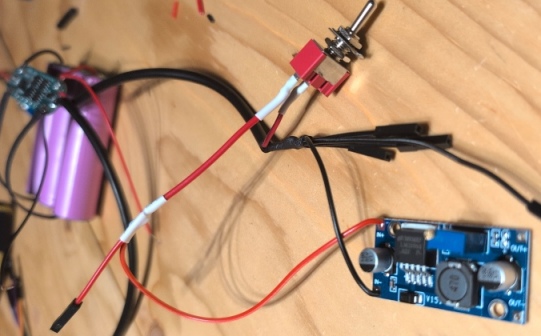 Power wiring for V2 with 3 18650 cells, switch and voltage regulator
