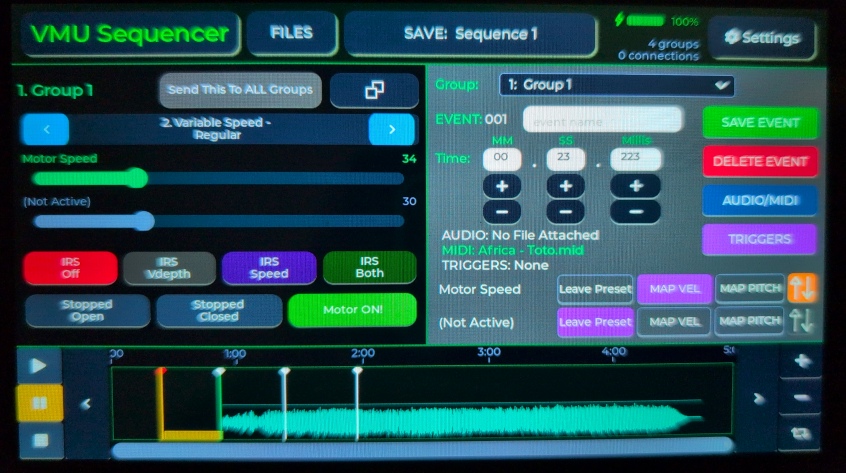 VMU Sequencer mode on the Master Unit touchscreen