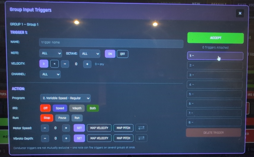 Group Input Triggers configuration dialog in Vibes Conductor WebTools